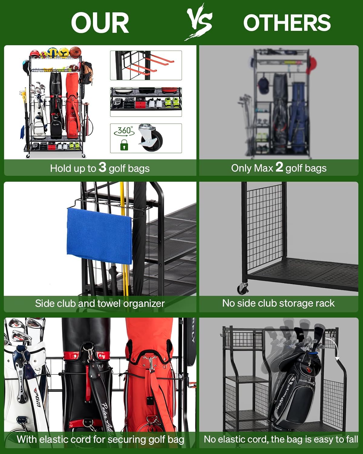 Golf Bag Storage Organizer Rac - Golf Equipment Garage Organizer 评论和价格
