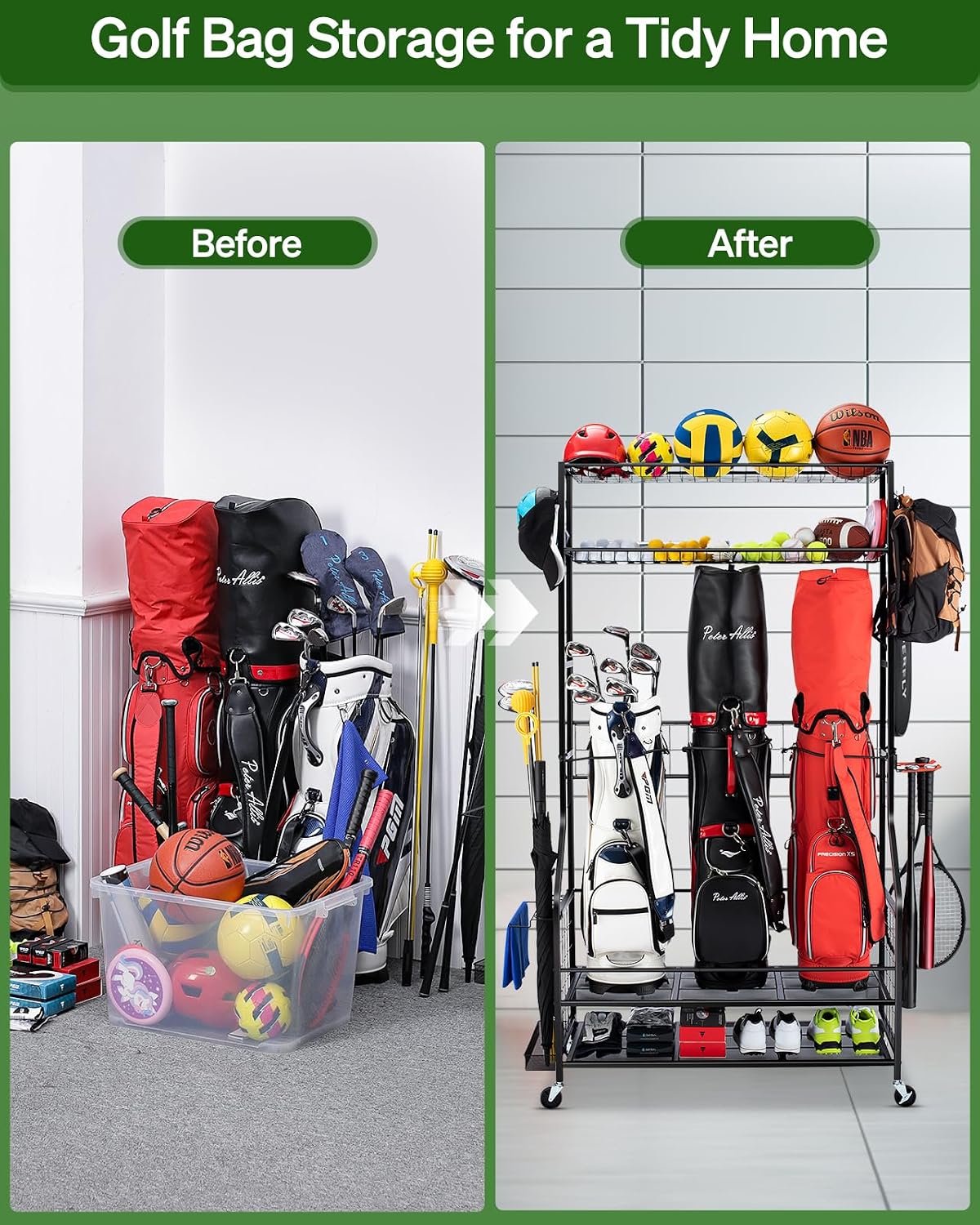 Golf Bag Storage Organizer Rac - Golf Equipment Garage Organizer 评论和价格