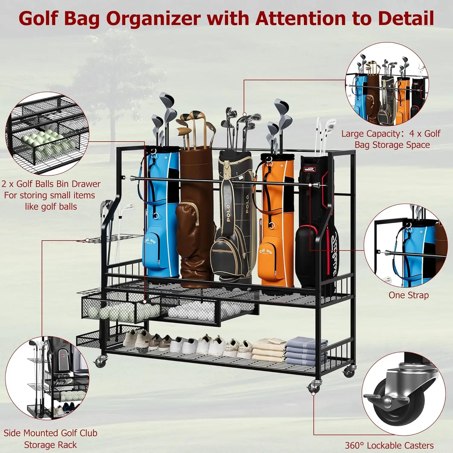 Multifunctional Rolling Golf B - Golf Equipment Garage Organizer 评论和价格