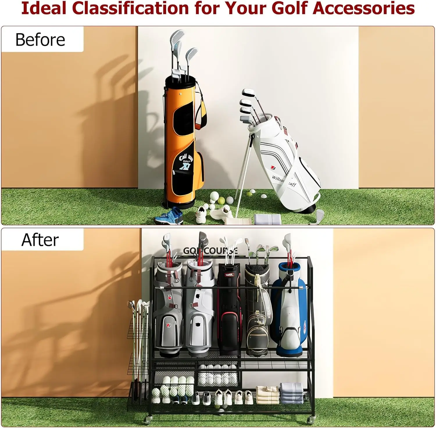 Multifunctional Rolling Golf B - Golf Equipment Garage Organizer 评论和价格